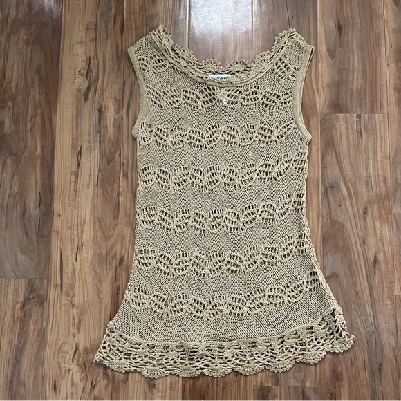 Vintage Joseph A Beige Crochet Tank Top Beach Cover Up - Picture 1 of 5